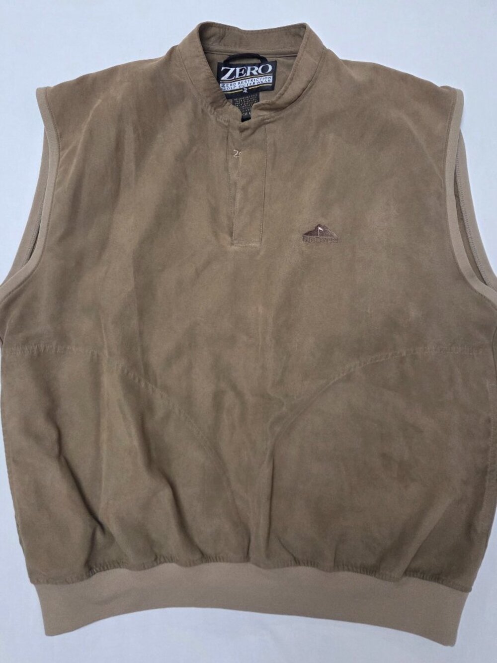 Zero Restriction Wade Hampton Golf Vest Mens Large Tan Faux Suede Snap Neck